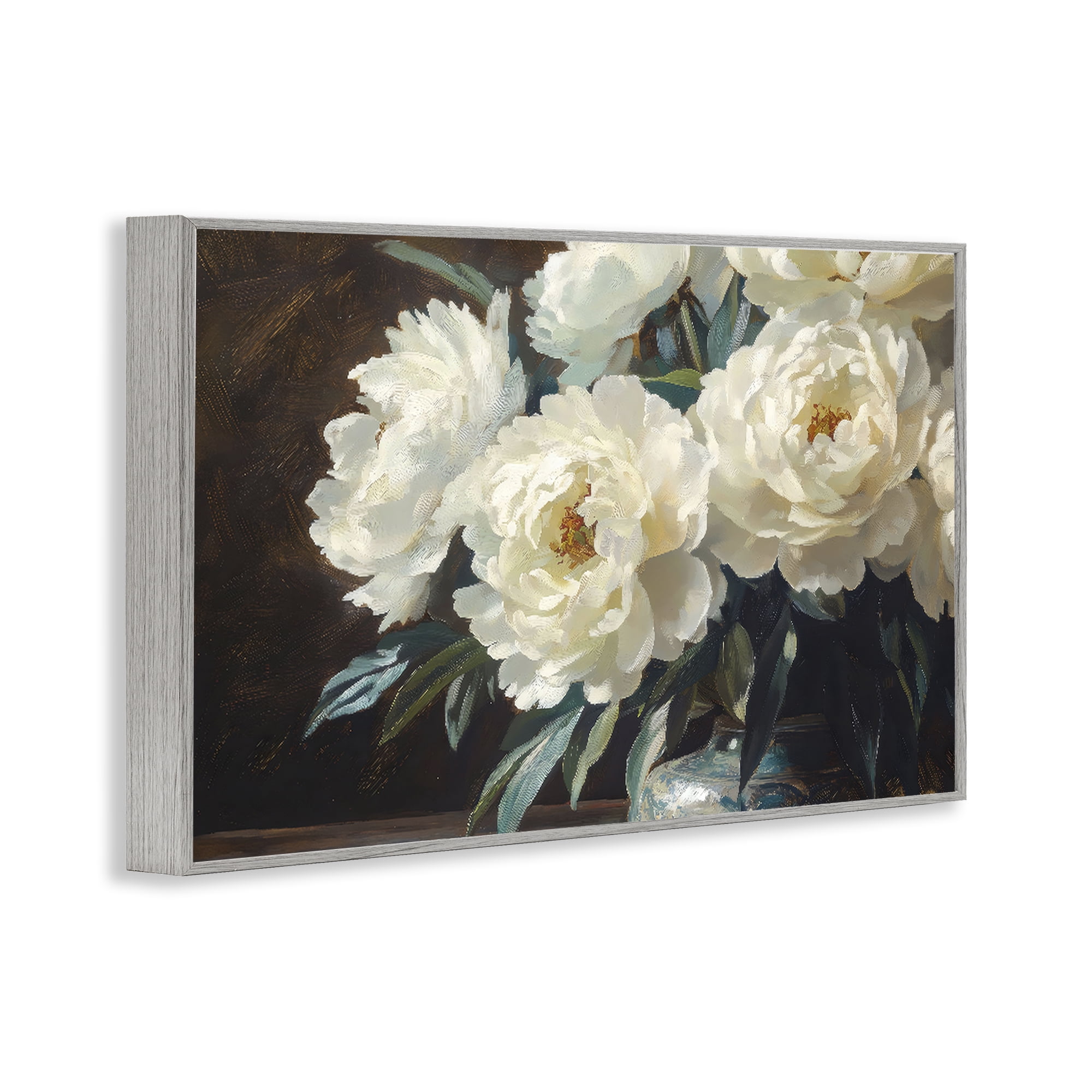 Stupell Industries Large Moody White Floral Gray Framed Giclee Art, design by Petal Prints Design