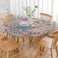 thumbnail image 3 of 【Boho Floral Print & Elastic Edge】Colorful Fitted Tablecloth Round for Kitchen Patio Picnic Buffet Party, Stretchable Table Cover Fits 52 to 56 Inch Diameter Round Tables, Machine Washable, 3 of 7