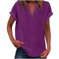 thumbnail image 1 of Vestidos Casuales Para Mujer, Blusas De Mujer De Moda Suéter de mujer de color liso de imitación de lino y lino con hombros descubiertos y cuello en V de manga corta a la moda, 1 of 5