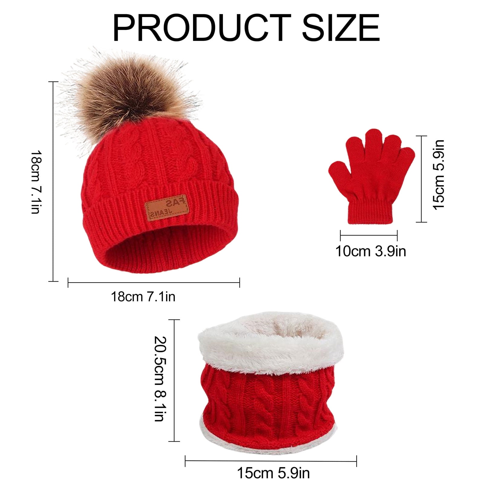 DIYMAG 2 Packs Winter Beanie Hat Scarf Gloves Set for Kids, Toddlers Knitting Cap Neck Warmer Gloves Set for Aged 2-8 Year（Red, White）