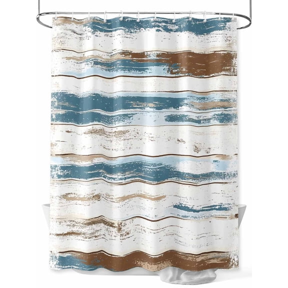 Vintage Blue Shower Curtain, Brown Wood Grain Abstract Mottled Artistically Waterproof Shower Curtain Set with 12 Hooks Lightweight Washable Fabric Shower Curtains for Bathroom 72x78 Inches