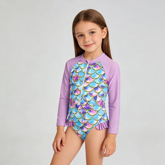 Kids Swimsuits Size 14-16 Ruffle Hem Color Block Stretchable Fabric Rash Guard One Piece Cut Out Bathing Suit Adjustable Straps Ruched Girls' Swimwear 9-16y