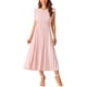 thumbnail image 2 of Vestido midi casual para mujer INSPIRE CHIC Edición, sin mangas, con volantes, cuello redondo, plisado, fluido y con cinturón, color rosa claro, 2 of 5