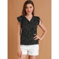 thumbnail image 2 of Blusa con Cuello En V de Gasa con Volantes Allegra K para Mujer Negro L, 2 of 6