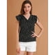 thumbnail image 2 of Blusa con Cuello En V de Gasa con Volantes Allegra K para Mujer Negro L, 2 of 6