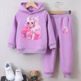 thumbnail image 2 of Zuwimk 2 Pcs Boys Girls Clothes Sweatsuit Set Color Blocked Hoodie Top and Jogger Pants for Kids Fall Winter Spring Outfits(Purple,7-8 Years), 2 of 4
