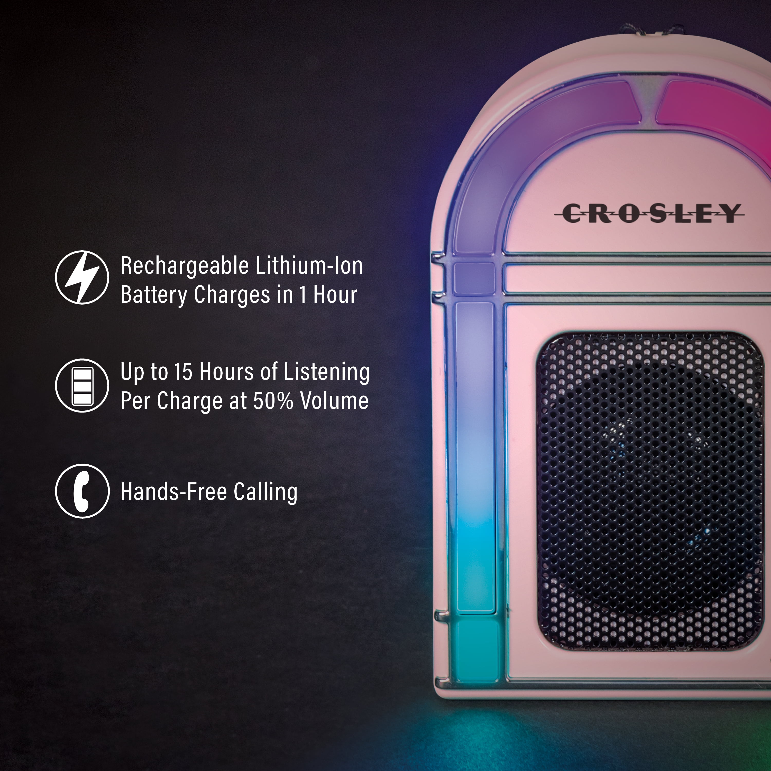 Crosley Mini Jukebox Retro Portable Bluetooth Speaker with LED Lights and Microphone, Vintage