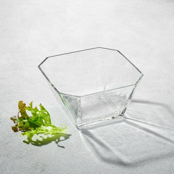 Vikko Glass Salad Bowls, Thick Glass Square Bowls for Snacks, Serving, and Entertaining, 64 Oz Decorative Glass Fruit Bowl, Clear Glass Serving Bowl 2 Quart, Medium Geometric Square Glass Bowl