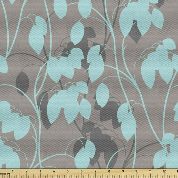 Foliage Fabric by the Yard, Silhouette Foliage Leaves Composition with Curly Tall Stems, Decorative Upholstery Fabric for Chairs & Home Accents, 1 Yard, Blue Grey Taupe Grey by Ambesonne