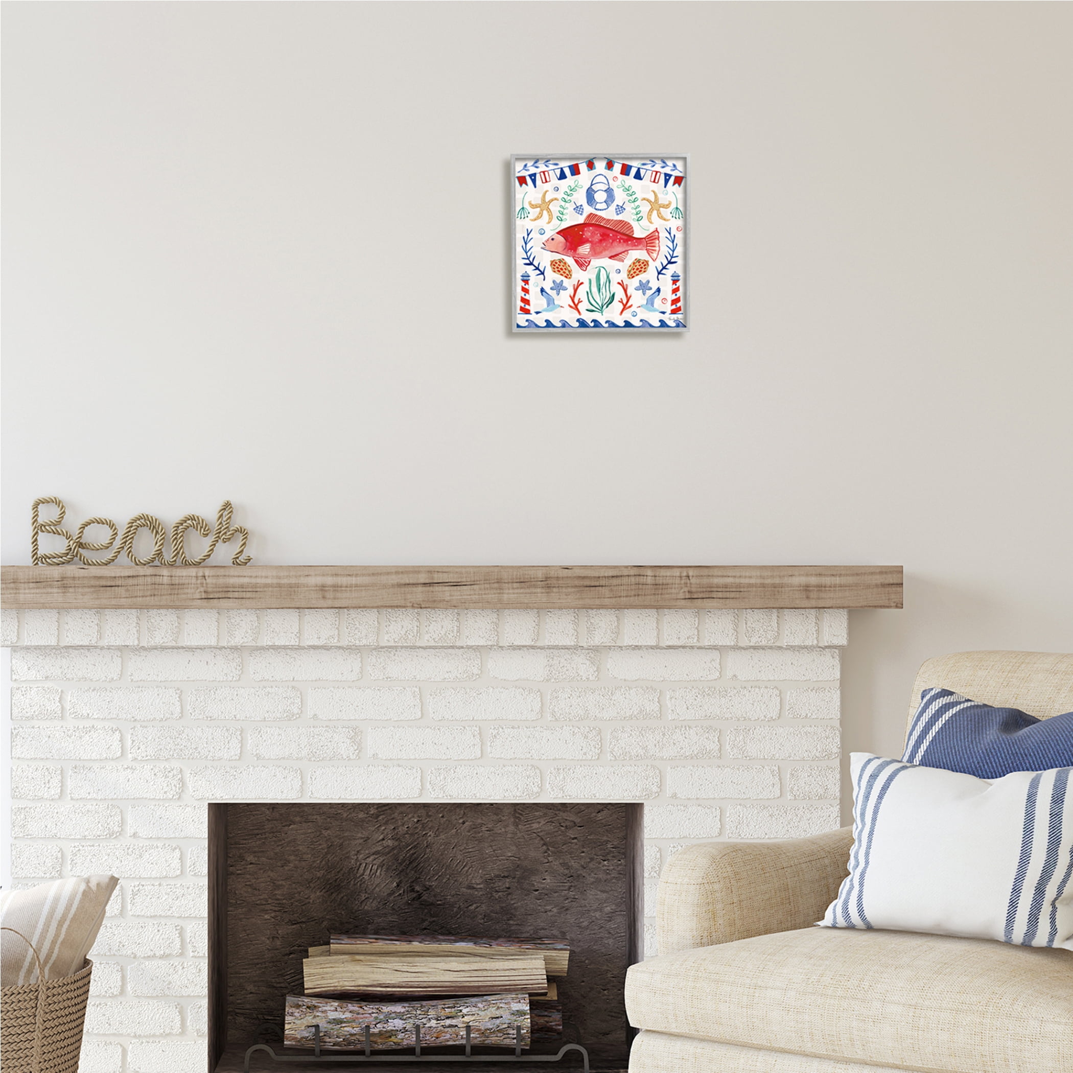 Stupell Industries Nautical Patterned Fish Animals & Insects Painting Gray Framed Art Print Wall Art, 12 x 12