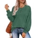 thumbnail image 4 of Top de manga larga para mujer, jersey con botones y cuello redondo, blusa informal holgada de manga larga para mujer, verde oscuro S, 4 of 6