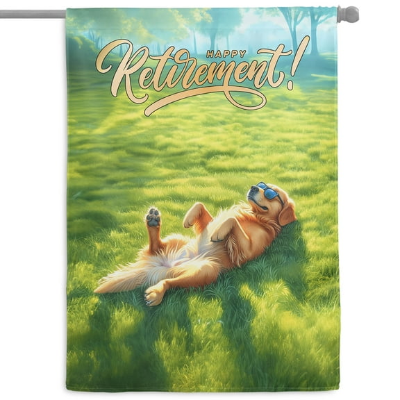 Happy Retirement with Golden Retriever Enjoy Life Rest Time House Flag 28x40in Double Sided Goldens Dog Lover Gifts Idea Outdoor Decor - 02027