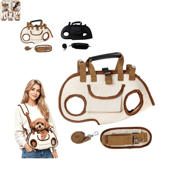 Dog Carrier Sling - Reversible Puppy Carrier Purse with Front Storage Pocket, Hand-Free Dog Sling Carrier for Small Dogs and Cats, Anti-Escape Safety Harness for Walking & Vet Trips Brown L