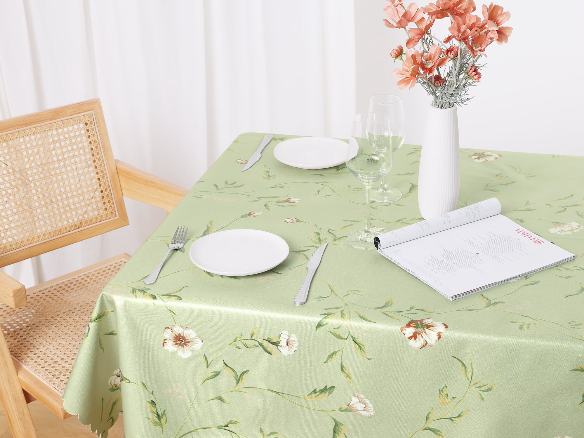 Unique Bargains Rectangle Vinyl Waterproof Oil Spill Proof Wrinkle Resistant Tablecloth Green 51x71 Inch