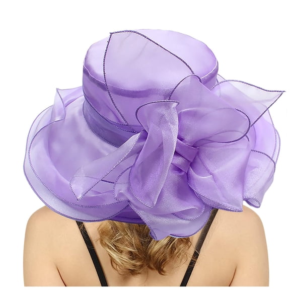 AWZXDE Womens Dress Hat Wide Leaf Flower Bridal Shower Sun Hat Beach Hat For Elegant Outdoor Occasions Purple
