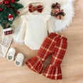 thumbnail image 3 of Ulitacool Fall Winter Outfits For Girls Baby 6-12 Months Long Sleeve Christmas Letter Romper Bodysuit Cartoon Prints Pants Outfits Cute Girl Clothings Beige, 3 of 5