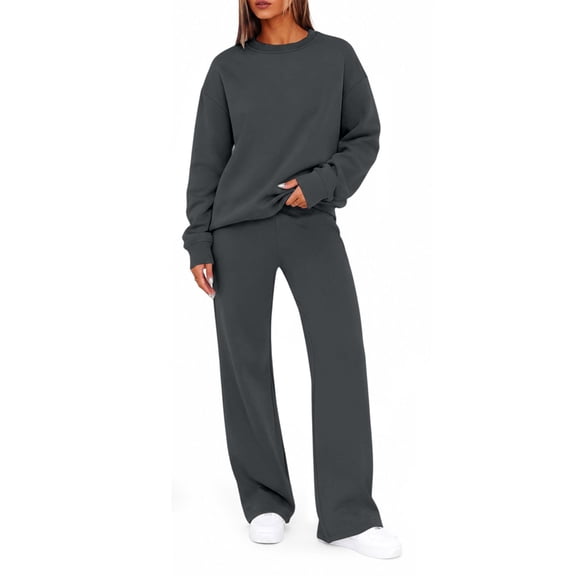 Resicozy Sweatsuits Women 2 Piece Outfit 2026 Fall Winter Fashion Comfy Casual Crewneck Track Suits Matching Lounge Set Gray 3XL