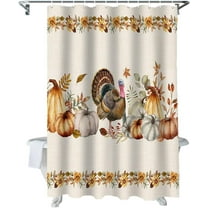 Fall Shower Curtain Pumpkin Turkey Shower Curtains for Bathroom Orange Flower Leaves Bath Curtains Sets for Autumn Thanksgiving Seasonal Bathroom Decor Polyester Fabric Waterproof 72 x 84 in