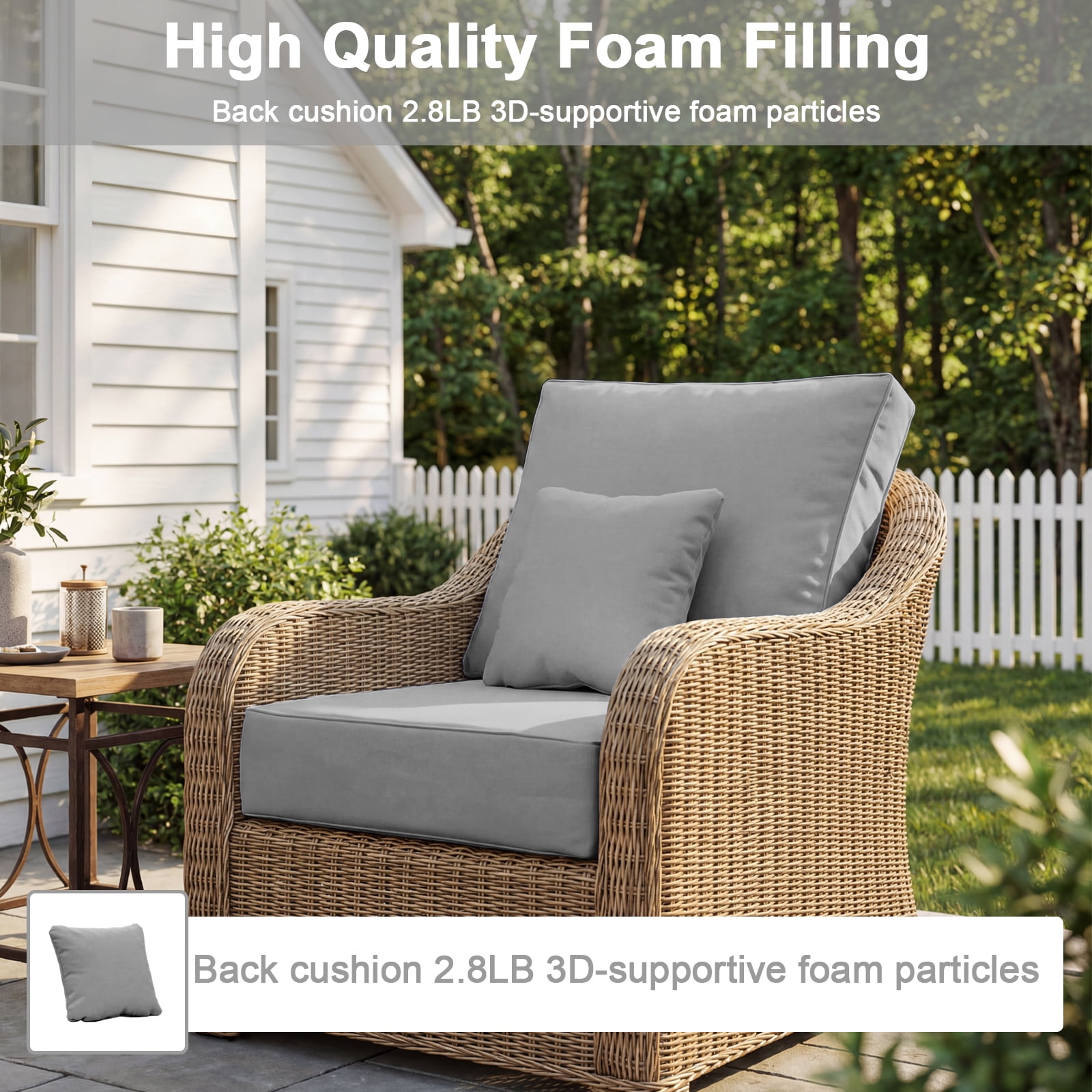 5 Set Outdoor Chair Cushions 24 x 24 x 6 inch for Patio Furniture, Fade & Water Resistant Patio Cushions with Removable Cover and Straps, Gray