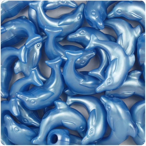 BeadTin Dark Blue Pearl 25mm Dolphin Pony Beads (24pcs)