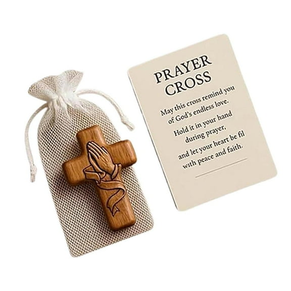 Crazyview 1Pcs Wooden Pocket Cross,Mini Cross Portable Faith Keepsake with Inspirational Card,Handcrafted Wooden Comfort Cross Anxiety Relief,Easter Christian Devotional Gift Craft