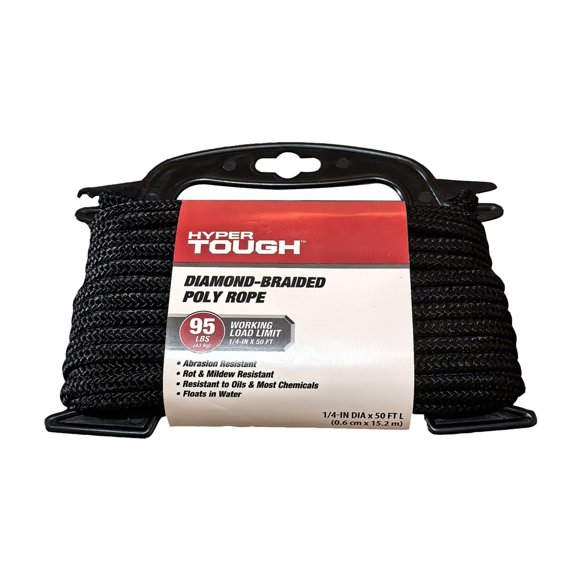 (4 pack) Hyper Tough Diameter1/4 inch , 50 feet Black Polypropylene Diamond-Braid Rope, 1 Each