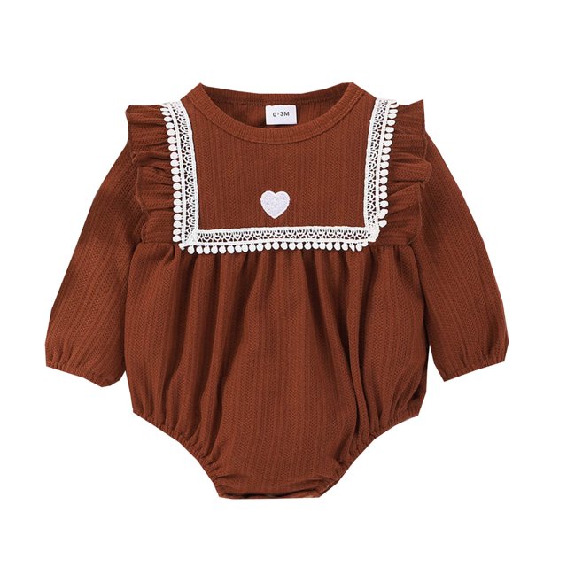 Gibobby Mameluco para niña de manga larga con volantes y borlas para niñas pequeñas, monos para recién nacidos, ropa(Café, 6-9 Meses)
