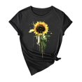thumbnail image 2 of ZHISHIMINGJUN Plus Size Women's Top Oil Painting Style Brilliant Blue Sunflowers Ombre Round Neck Short Sleeve Cute Pattern Printed Black Soft Drape Tee, 2 of 6
