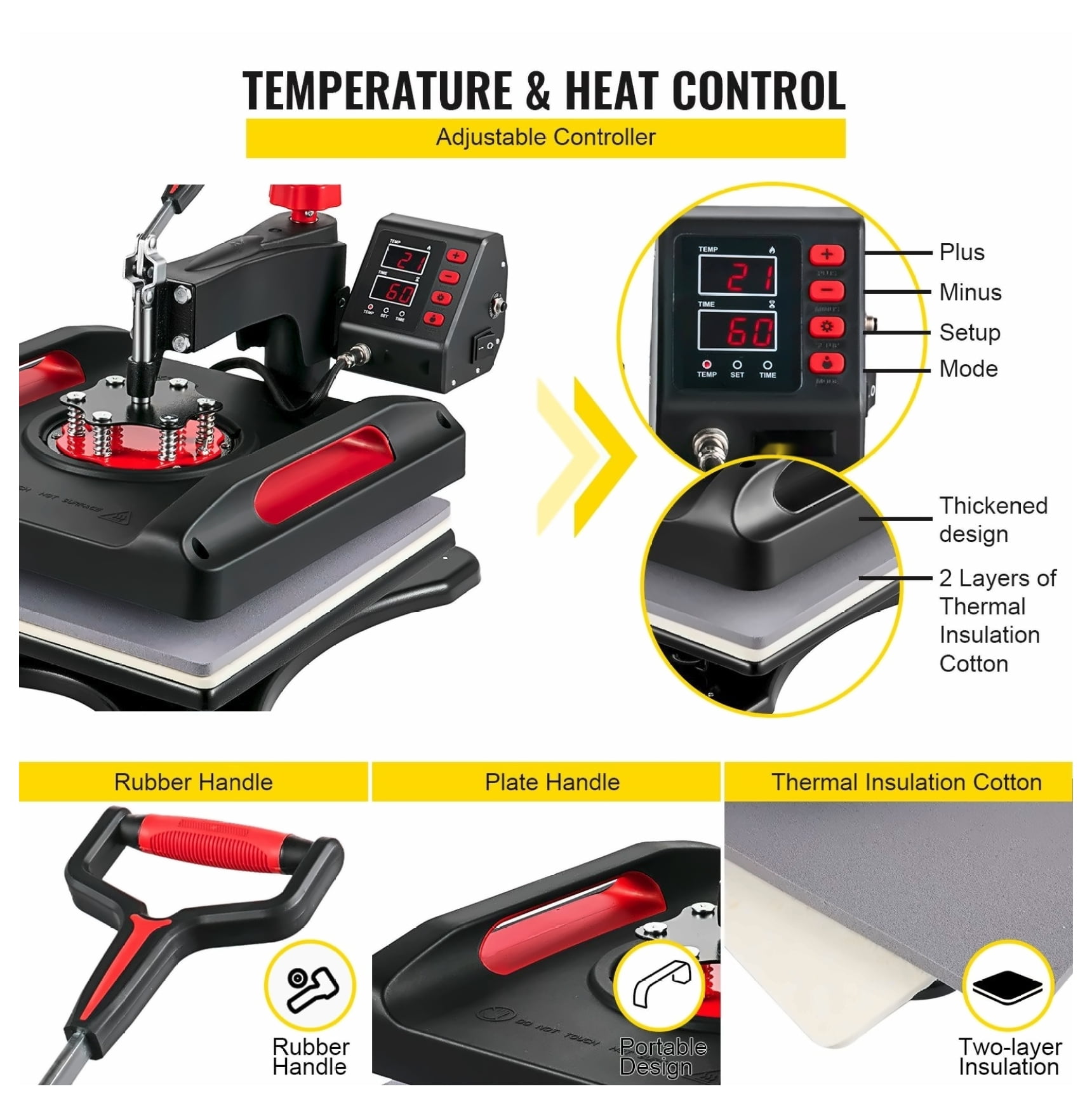 Heat Press Machine 15x15 8-in-1 Sublimation Machine, Digital Control, 360° Rotation, for T-Shirts, Caps, Mugs, Plates - Red
