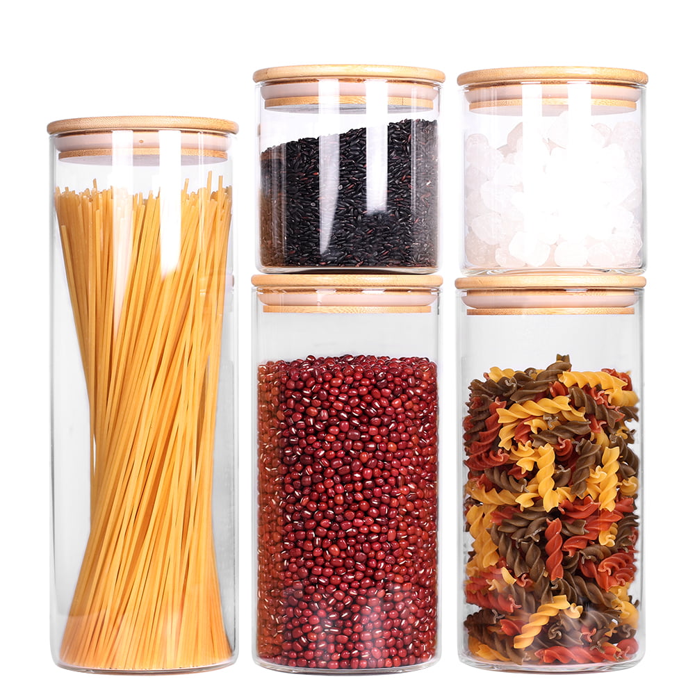 coccot 5-Pack Stackable Glass Food Storage Jars with Airtight Bamboo Lids :  Home & Kitchen 