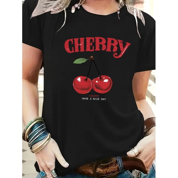 Women's Casual Round Neck Short Sleeve T-Shirt, Comfortable Polyester Spandex Blend, Geometric Pattern, Machine Washable - Spring/Summer Fashion