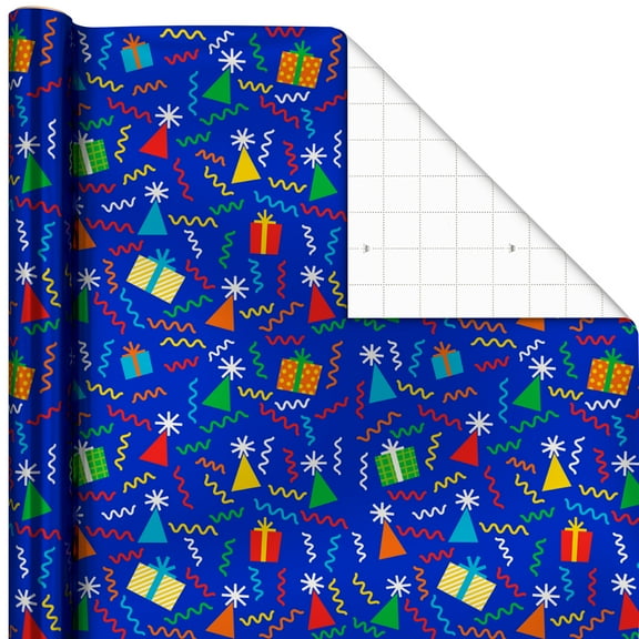 Hallmark Birthday Wrapping Paper Roll (Party Hats and Presents) 17.5 sq. ft.