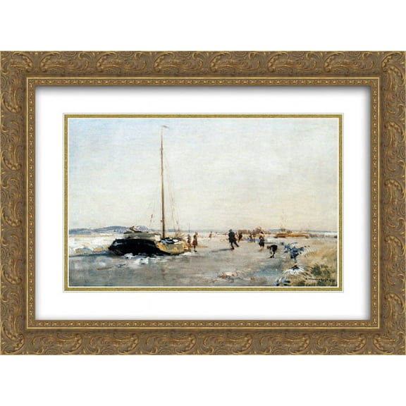Cornelis Vreedenburgh 2x Matted 24x20 Gold Ornate Framed Art Print 'Frozen In Ship'