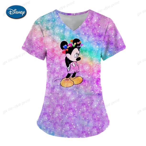 T Shirt Nurse Uniform Tops Disney T-shirt Mickey Shirts Pocket Woman Clothes Hospital T-shirts Minnie Mouse Top Women 2023 TeesM Gao Jinjia LED
