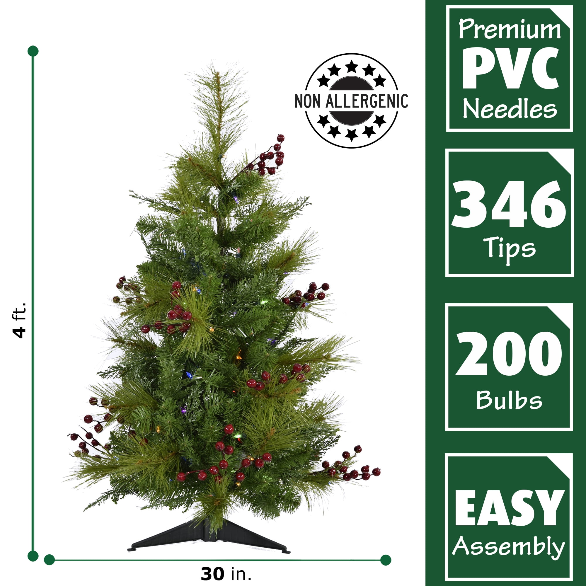 Fraser Hill Farm Set of Two 4-Ft. Newberry Pine Artificial Trees with Multi-Colored LED String Lights, FFNP056-6GRB/SET2