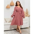 thumbnail image 2 of Womens Plus Size Long Sleeve Swiss Dot Boho Dress Empire Waist Ruffle Flowy A Line Midi Dress, 2 of 5