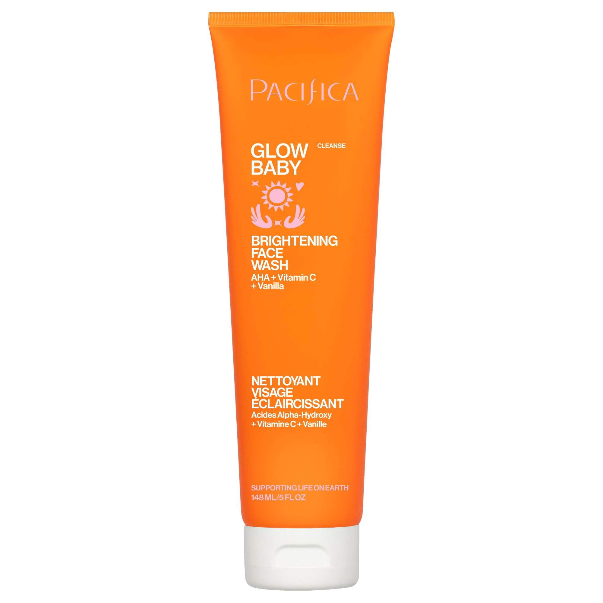 Pacifica Glow Baby Brightening Facial Cleanser for All Skin Types Vitamin C & Glycolic Acid (AHA) Daily Cleansing and Exfoliating for Smooth, Even Glowing Skin, 5 fl oz