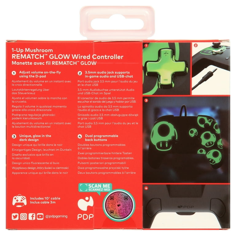PDP REMATCH Wired Controller: 1-Up Glow in the Dark For
