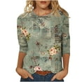 thumbnail image 1 of Pompotops T-shirt Imprimé Loose Mode Femme Manches 3/4 Blouse Col Rond Manches Décontractées, 1 of 5