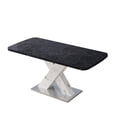 thumbnail image 4 of Modern Square Dining Table, Stretchable, Black Marble Table Top+MDF White X-Shape Table Leg with Metal Base, 4 of 5