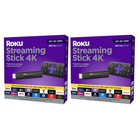 2 Pack Roku Streaming Stick 4K Streaming Device HDR, Dolby Vision with Voice Remote 2021 Edition