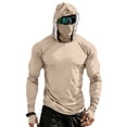 thumbnail image 3 of Men's Full Face Coverage Sun Shirt with Built-in Mask and Thumbholes Featuring Raglan Sleeves for Summer Fishing Hiking Cycling Running Beach Trips Beige XXXL, 3 of 9