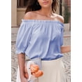 thumbnail image 6 of SHEWIN Womens Tops Summer Short Sleeve Off the Shoulder Shirts Casual Spring Cute Dressy Pleated Puff Sleeve Blouses, 6 of 10