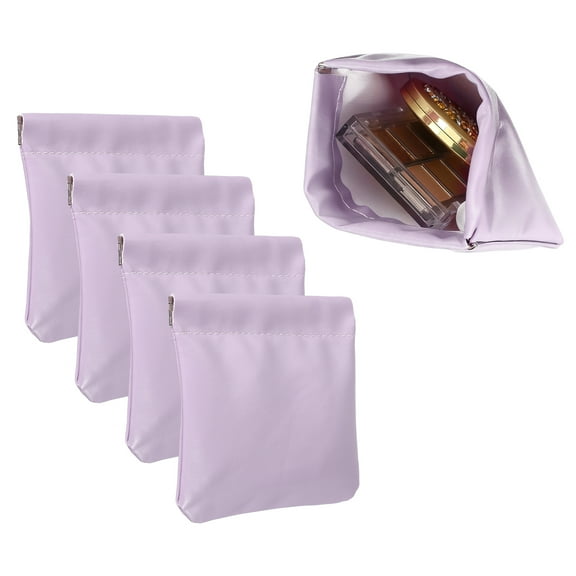 4Pcs Squeeze Coin Purse Pouch, Small Leather Change Purse Self Closing Portable Mini Makeup Bag for Women Men Car Change Travel, Purple