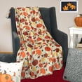 thumbnail image 6 of Serafina Home Harvest Fall Throw Blanket: Colorful Orange and Red Pumpkins on Autumn Taupe Gray Background, 6 of 8