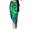 thumbnail image 2 of Women's High Waisted Sequin Maxi Skirt Shimmering Iridescent Mermaid Silhouette Side Split Long Skirt Elegant Tie Waist Cover Up For Cocktail Party Music Festival, 2 of 6