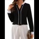 thumbnail image 1 of Blusas Elegantes de Larga para Mujer, con Cuello en V y Bloques de Color, para Negocios y Trabajo, Ropa de Moda para Otoño. Negro XXL, 1 of 9