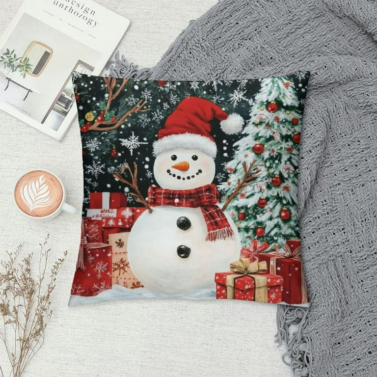 Patifu Merry Christmas Pillow Covers Red Snowman Snowflake