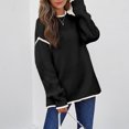 thumbnail image 5 of Women's Fashion Color Blocked Round Neck Long Sleeved Knitted Sweater Pullover Sweater Top for Fall Winter Stylish Casual Outfits,Black,L, 5 of 7