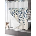 thumbnail image 3 of No Hook Shower Curtain with Snap-in Liner, Navy Blue Eucalyptus Waterproof Fabric Bathroom Curtains, Farmhouse Weeping Leaves Linen Bath Curtains & Mesh Top Window 72"x78" Long, 3 of 9